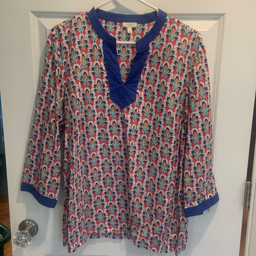 Talbots pink, white and blue blouse 3/4 sleeve shirt.